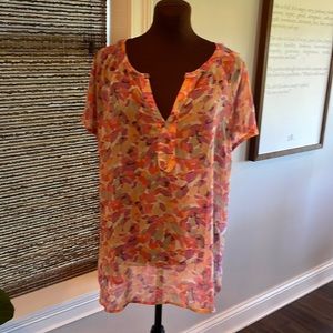 Liz Claiborne Woman Semi Sheer Blouse Multi Color Leaf Design Size 1X EUC!